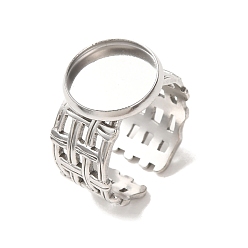 Stainless Steel Color Woven Bezel 304 Stainless Steel Cuff Ring Components, Round Pad Ring Setting, Stainless Steel Color, 14mm,17mm, Tray Size: 12mm