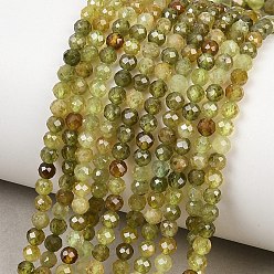 Гранат Естественный зеленый гранат бисер нитей, круглые, граненые, 3 мм, отверстие : 0.6 мм, около 128~129 шт / нитка