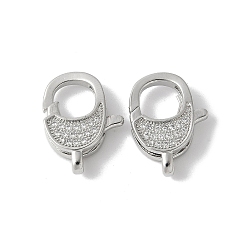 Платина Латунные микро проложить кубического циркония когтя омара застежками, стойки покрытие, долговечный, без свинца и без кадмия, овальные, платина, 16.5x11.5x4.5 мм, отверстие : 1.2 мм