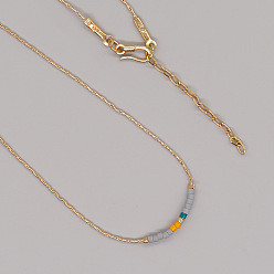 Светло-серый Богемные цепочки из стеклянных бусин и латуни в стиле «бостонское плетение» для женщин, элегантные украшения на каждый день., золотые, светло-серый, 16.54 дюйм (42 см)