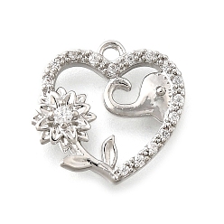 Платинированный Латунные микро проложить кубического циркония подвески, без кадмия, без никеля и без свинца, сердце, слон и цветок, Реальная платина, 14x15x3 мм, отверстие : 1.2 мм
