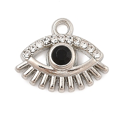 Платина Стойки обшивки кулон сплава, со стразами, злые глаза, платина, 12x15.5x4 мм, отверстие : 1.6 мм