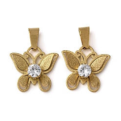 Золотой 304 подвески из нержавеющей стали с кубическим цирконием, бабочка, , ионное покрытие (ip), золотые, 17.5x18.5x5.5 мм, отверстие : 7x3.5 мм