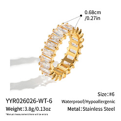 Clear 304 Stainless Steel Pave Cubic Zirconia Finger Rings for Women, Golden, Clear, 6.8mm, US Size 8(18.1mm)