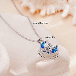 Синий Ожерелья с подвеской в виде бабочки и луны из латуни и смолы для женщин, платина, синие, 15.75 дюйм (40 см)