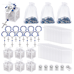 Морской Синий Сплав шарм браслеты, Браслеты из пластиковых бусин, подарочные мешочки из органзы и подарочные коробки из полой бумаги в форме креста, наполненные конфетной бумагой., бумажные подарочные бирки, Marine Blue, внутренний диаметр: 1-5/8 дюйм (4.1 см), 30 шт / стиль