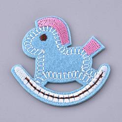 Sky Blue Computerized Embroidery Cloth Iron on/Sew on Patches, Costume Accessories, Appliques, Rocking Horses, Sky Blue, 44.5x47.5x1.5mm