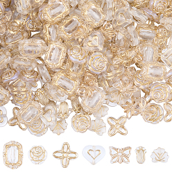 Mixed Shapes 210шт. 7 стили прозрачных акриловых бусин с покрытием, золотой металл обвитыми, разнообразные, 10.5~18x8~17x4.5~8.5 мм, отверстие : 1.2~2 мм, 30 шт / стиль