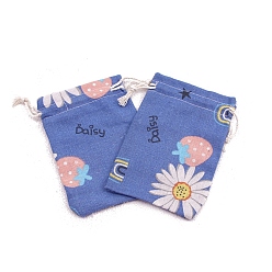 Цветок Мешочки для хранения из хлопчатобумажной ткани с принтом, прямоугольные сумки на шнурке, для подарочных пакетов с конфетами, цветок, 14x10 см