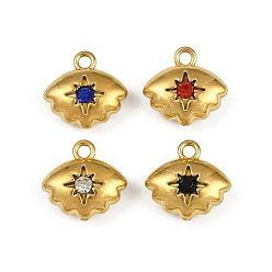 (52) Непрозрачная лаванда 304 прелести нержавеющей стали, со стразами, очарование глаз, реальный 18 k позолоченный, ионное покрытие (ip), разноцветные, 11.5x12x5 мм, отверстие : 1.6 мм