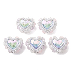 Hellblau Imitationsperlen aus Kunstperlen und Polymerclay (Rot, Weiß, Schwarz, Wasser, Wasser), Herz & Rose, hellblau, 22.5~24x27~29x23~24 mm, Bohrung: 2~3 mm