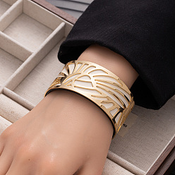 Белый Солнце 304 браслеты-манжеты из нержавеющей стали и искусственной кожи, широкие браслеты для женщин, золотые, белые, внутренний диаметр: 2-3/8 дюйм (6 см)