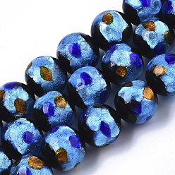 Королевский синий Серебряная фольга из фольги, круглые, королевский синий, 11.5~12.5x11~12 мм, отверстие : 1 мм, около 40 шт / нитка, 17.72 дюйм