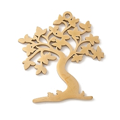 Настоящее золото 18K 304 подвески из нержавеющей стали, очарование дерева, лазерная резка, ионное покрытие (ip), реальный 18 k позолоченный, 32x29x1.5 мм, отверстие : 1.8 мм