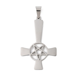 Нержавеющая Сталь Цвет 304 подвески из нержавеющей стали, христианский перевернутый крест со звездой в качестве подвески, Крест Святого Петра, цвет нержавеющей стали, 45.5x29.5x2 мм, отверстие : 9x4.5 мм