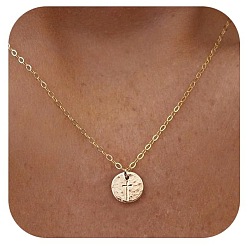 Золотой Плоские круглые с крестом латунные подвески ожерелья для женщин, золотые, 15.75 дюйм (40 см)