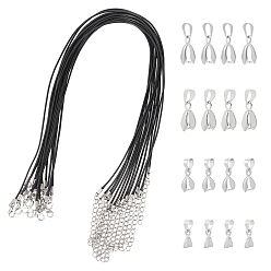 Platinum & Silver Waxed Cotton Cord Necklace Making, with Alloy Lobster Claw Clasps, Iron End Chains and Brass Pinch Bails, Platinum & Silver, 17.91 inch(45.5cm), 0.15cm, End Chains: 5.5~6cm long