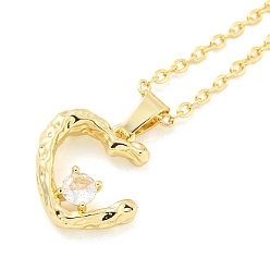 Real 14K Gold Plated Brass Micro Pave Clear Cubic Zirconia Pendants Necklaces, Heart, Real 14K Gold Plated, 19.84 inch(50.4cm)