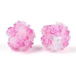 Фиолетовый Бусины из полимерной глины со стразами и рельефными смоляными розами, для телефонных цепей, кукольные брелоки и украшения для сумок, фиолетовые, 22~26 мм, отверстие : 2~2.5 мм