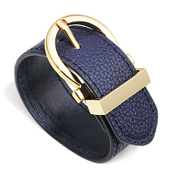 Prussian Blue Leather Cord Bracelets, with Alloy Findings, Golden, Prussian Blue, 10 inch(25.5cm), 28mm Wide