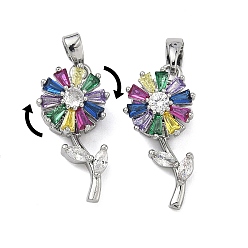 Платина Вращающиеся подвески из латуни с микропаве и кубическим цирконием, долговечный, , платина, 22x9x7 мм, отверстие : 5x3 мм