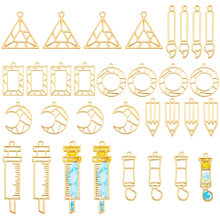 Golden 32Pcs 8 Style Alloy Open Back Bezal Pendants, For DIY UV Resin, Epoxy Resin, Pressed Flower Jewelry, Mixed Shapes, Golden, 4pcs/style