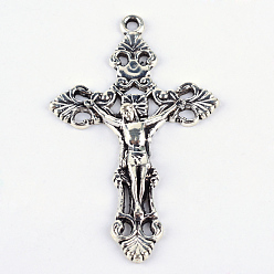 Antique Silver Tibetan Style Alloy Pendants, For Easter, Crucifix Cross, Cadmium Free & Nickel Free & Lead Free, Antique Silver, 55.5x34x5mm, Hole: 2mm, about 190pcs/1000g