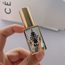 Gold Arabic Style Glass Empty Refillable Spray Bottle, with Plastic Cover, Travel Cosmetic Containers, Square, Gold, 2.5x2.5x7.2cm, Capacity: 10ml(0.34fl. oz)
