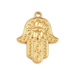 Oro Religión 304 colgantes de acero inoxidable, mano de hamsa con amuletos de mal de ojo, dorado, 24x19x2.5 mm, agujero: 1.6 mm