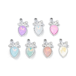 Платина Подвески из сплава с ультрафиолетовым покрытием, со стеклом, без свинца и без кадмия, морковь, разноцветные, платина, 20x11x4 мм, отверстие : 2 мм