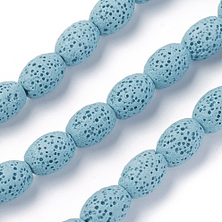 Небесно-голубой Бусы из натуральной лавы, окрашенные, рис, голубой, 12~12.5x8.5~9 мм, отверстие : 2 мм, около 33 шт / нитка, 15.55 дюйм (39.5 см)