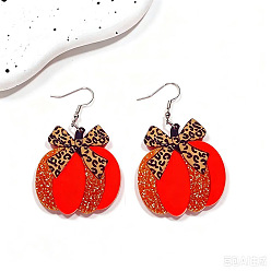 Roja Pendientes colgantes de acrílico con estampado de hierro, calabaza, con polvo del brillo, Platino, rojo, 40x38 mm