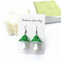 Зеленый Серьги-подвески в форме гриба из сплава и смолы, платина, зелёные, 28 мм