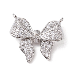 Платина Покрытие стойки латунь микропаве прозрачные подвески из кубического циркония, долговечный, без свинца и без кадмия, бантом, платина, 17x19.5x5.8 мм, отверстие : 1.2 мм