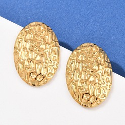 Настоящее золото 18K 304 овальные серьги-гвоздики из нержавеющей стали с чеканкой, ионное покрытие (ip), реальный 18 k позолоченный, 29.5x19.5 мм
