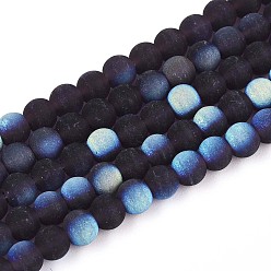 Темно-синий  Шифер Матовые прозрачные стеклянные бусины, круглые, с половиным покрытием, с покрытием AB цвета, темный сланец синий, 4~4.5 мм, отверстие : 0.6 мм, около 97~100 шт / нитка, 14.76~15.16'' (37.5~38.5 см)