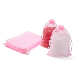 Pink Подарочные пакеты из органзы с кулиской, свадебная вечеринка рождественские подарочные пакеты, мешочки из органзы для попурри, розовые, 18x13 см