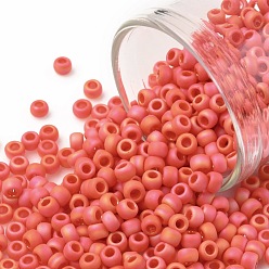(410F) Orange Opaque Rainbow Matte Toho runde Rocailles, japanische Rocailles, (410 f) orange undurchsichtiger Regenbogen matt, 8/0, 3 mm, Bohrung: 1 mm, über 222pcs / Flasche, 10 g / Flasche