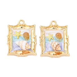 Золотой Подвески из эмали и сплава, с блестящей пудрой и ракушкой, без кадмия, без никеля и без свинца, стойки покрытие, прямоугольник с подвеской в виде раковины и морской звезды, золотые, 25.5x19x6 мм, отверстие : 2 мм