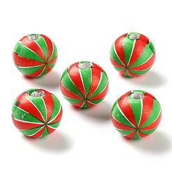 Разноцветный Набивные деревянные европейские бусины, круглый со спиральной накладкой, красочный, 19.5~20x18 мм, отверстие : 5 мм