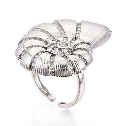 Платина Латунные микропаве кубические цирконии регулируемые открытые манжеты кольца для женщин, без кадмия и без свинца, раковина, платина, регулируемый, 33.5x28 мм