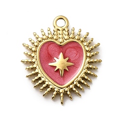 Бледно-фиолетовый Красный 304 нержавеющей стальной эмали подвески, сердце прелести, ионное покрытие (ip), реальный 18 k позолоченный, бледно-фиолетовый красный, 22x19.5x2.5 мм, отверстие : 1.6 мм