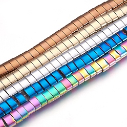 Mixed Color Electroplate Non-magnetic Synthetic Hematite Bead Strands, Grooved, Polished, Rectangle, Mixed Color, 3.5~4.5x7x4mm, Hole: 1mm, about 97~100pcs/strand, 16.1 inch(41cm)