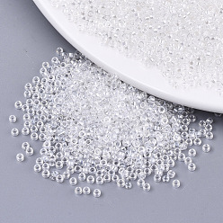 Clear Glass Seed Beads, Fit for Machine Eembroidery, Transparent Colours Rainbow, Round, Clear, 11/0, 2.5x1.5mm, Hole: 1mm, about 20000pcs/bag