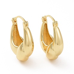 Real 18K Gold Plated Brass Twist Teardrop Hoop Earrings for Women, Real 18K Gold Plated, 27.5x19x9.5mm, Pin: 16x0.8~1.6mm