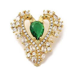 Настоящее золото 18K Стойка металлическая латунная микропрофилированная кубическая циркония подвески, со стеклом, долговечный, без кадмия и без свинца, сердце, реальный 18 k позолоченный, 23.5x22x8.5 мм, отверстие : 2.5 мм