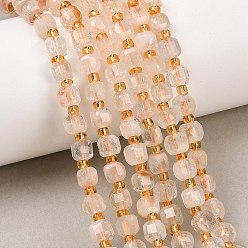Цитрин Нагретые нити из натуральных цитриновых бусин, граненые настольные бусины в форме куба, с бисером, 5~5.5x5~5.5x5 мм, отверстие : 0.9~1 мм, около 53 шт / нитка, 14.96''~15.04'' (38~38.2 см)