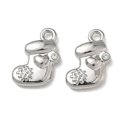 Christmas Socking Рождественские подвески из сплава с кристаллами и стразами, без свинца и без кадмия, платина, рождественские носки, 14.5x10x3 мм, отверстие : 1.6 мм