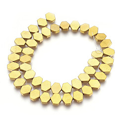 Golden Plated Electroplated Non-magnetic Synthetic Hematite Beads Strands, Polish, Hexagon, Golden Plated, 10x9x3mm, Hole: 1mm, about 45pcs/strand, 15.74 inch(40cm)