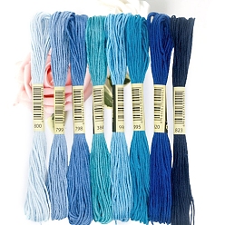 Blue 6-Ply Polycotton Embroidery Floss, Cross Stitch Threads, Blue, 0.8mm, 8bundle/set